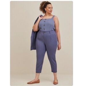 Torrid Slim Taper Stretch Linen Blend Mid-Rise Pant Blue